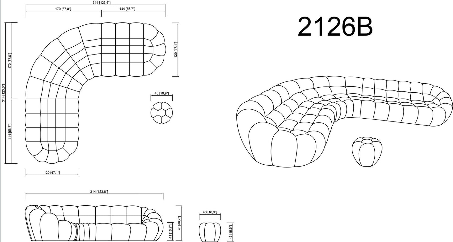 Bubbles White Teddy 124" OVERSIZE Sectional MI-2126