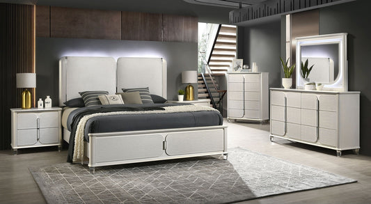 Amara Pearl White Finish Panel Bedroom Set B6300