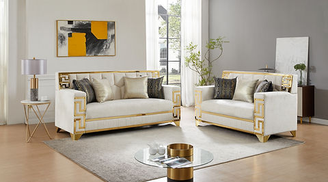 Hira Cream/Gold Sofa and Loveseat S3700