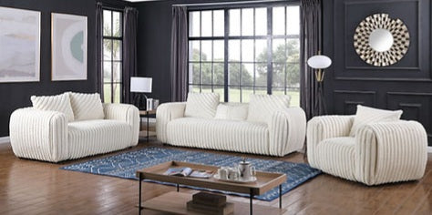Eli White Stripe Fabric Sofa and Loveseat S8809