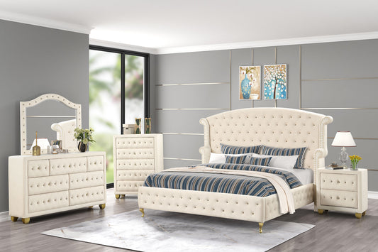 Olivia Beige Velvet Platform Bedroom Set B2029