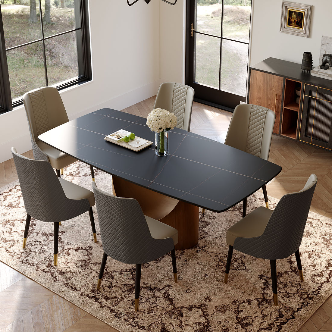 Lexi&Rani Black 7pcDiningRoomSet (Matte Sintered Stone)