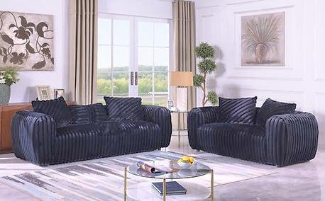 Eli Black Stripe Fabric Sofa and Loveseat S8809
