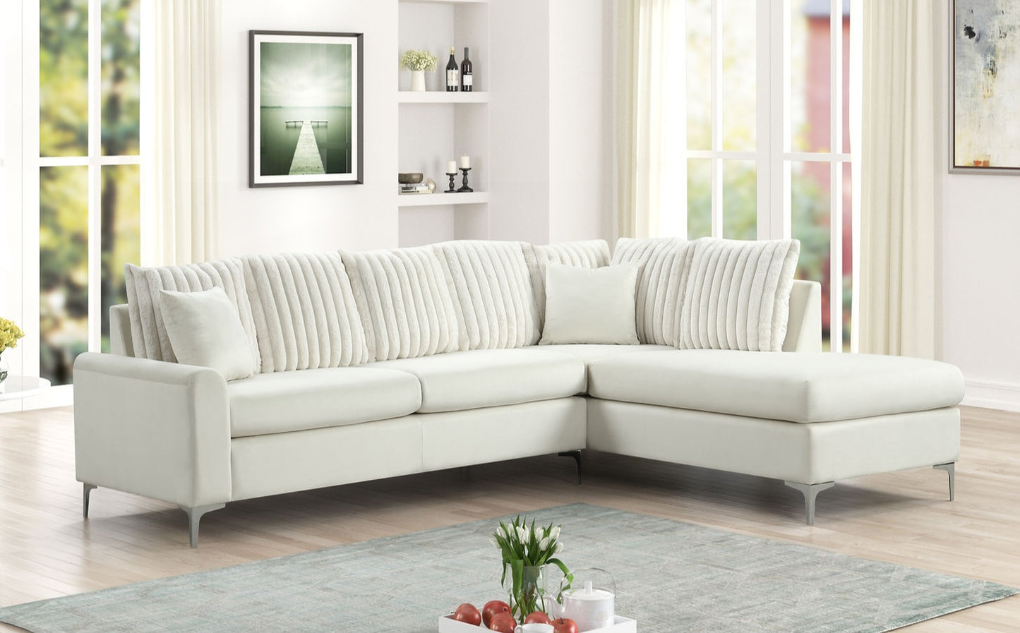 Elina Beige Velvet RAF Sectional S250