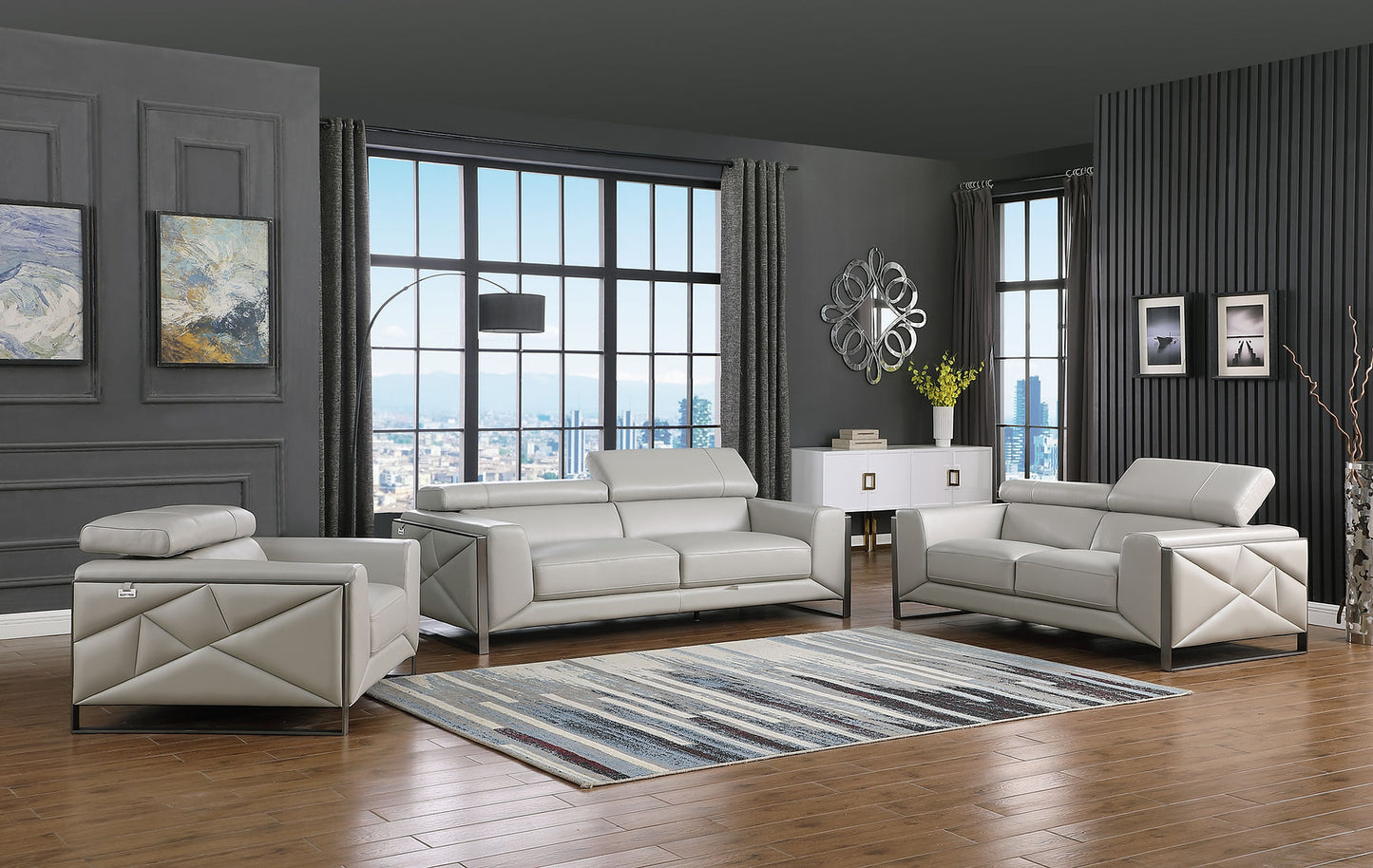 Giorgio Grey Italian Leather Sofa and Loveseat MI-989