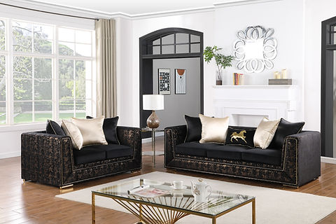 Konya Black/Gold Fabric Sofa and Loveseat S1500
