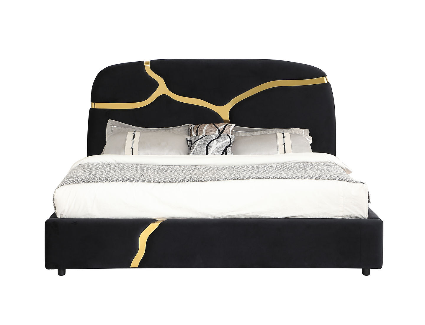 Milan Stone Black Velvet/Gold Queen Bed