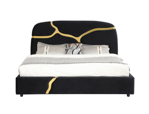 Milan Stone Black Velvet/Gold King Bed B838