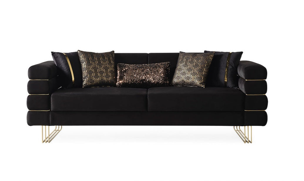 Luma Black Velvet Sofa and Loveseat