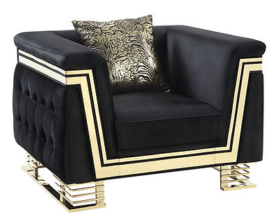 Ashton Black/Gold  Velvet Sofa and Loveseat S4040