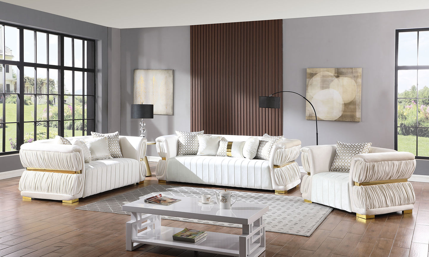 Anna White Velvet Sofa and Loveseat  S2003