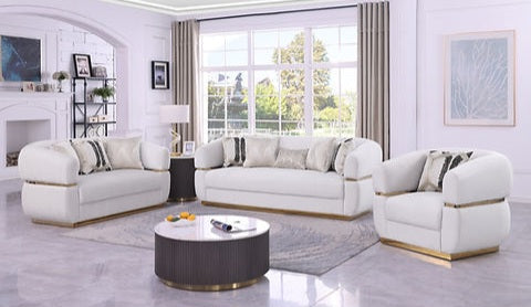 Carmela Cream Fabric Sofa and Loveseat S3500
