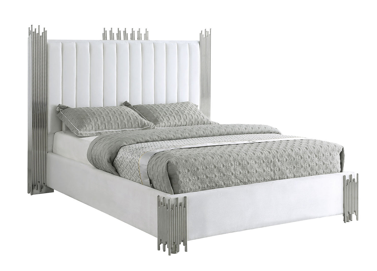 Token White Velvet Queen Platform Bed B840