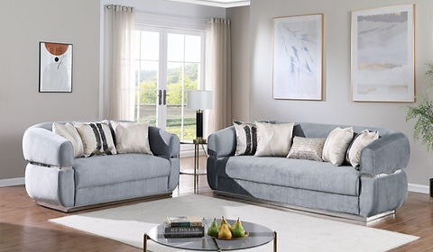 Carmela Grey Fabric Sofa and Loveseat S3500