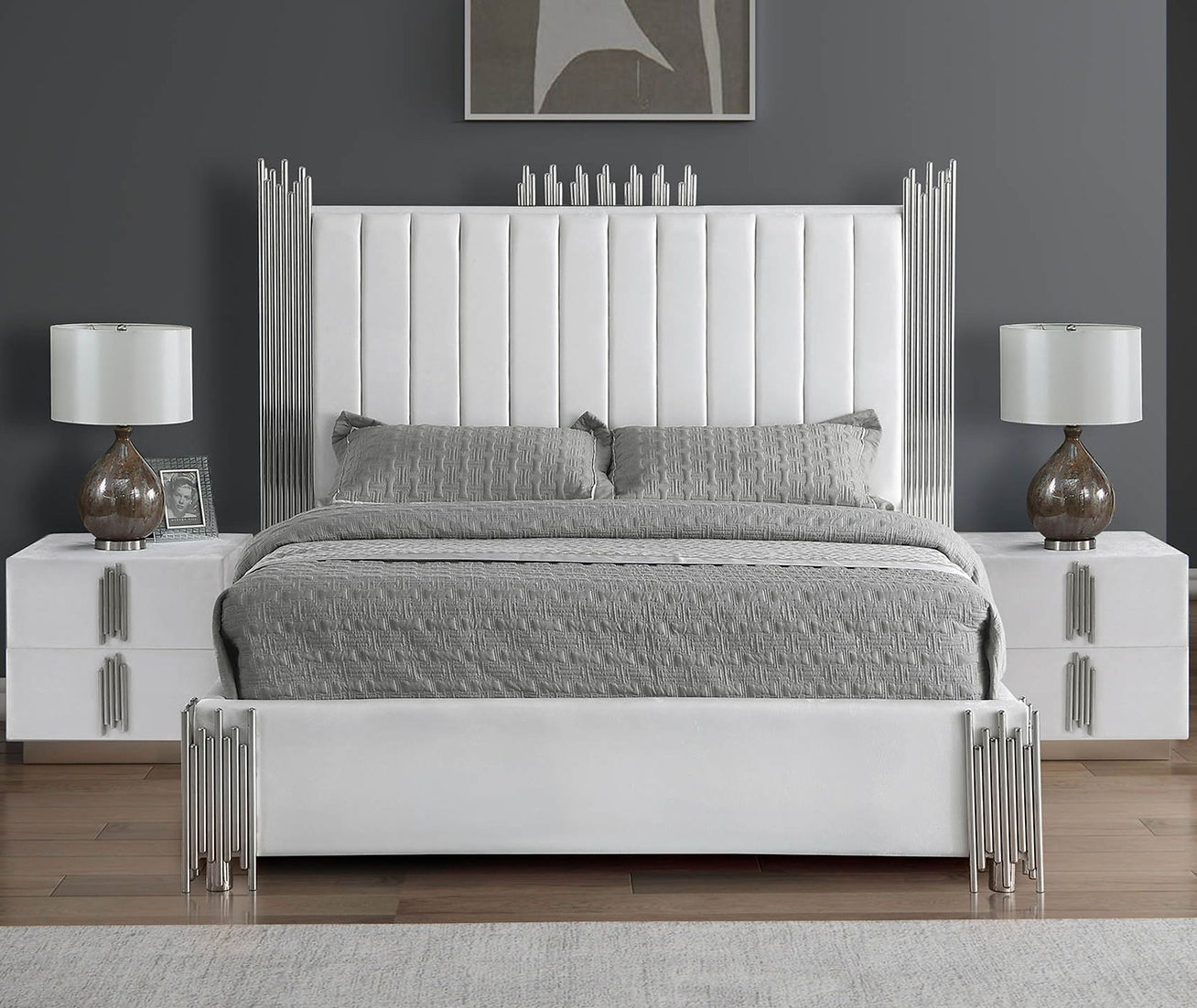 Token White Velvet King Platform Bed B840