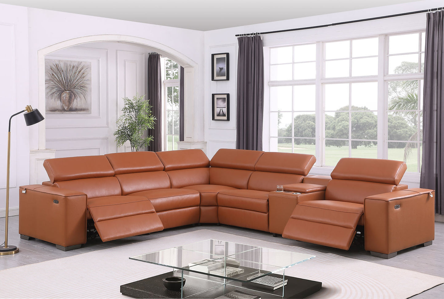 Picasso Carmel 2 POWER  Leather Match 6pc Sectional  MI631