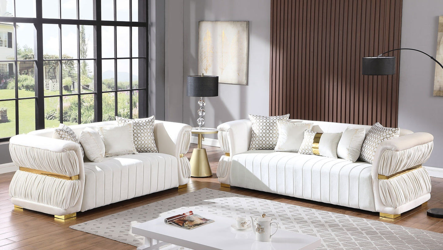 Anna White Velvet Sofa and Loveseat  S2003