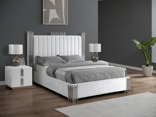 Token White Velvet Queen Platform Bed B840