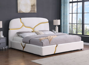 Milan Stone White Velvet/Gold Queen Bed B838
