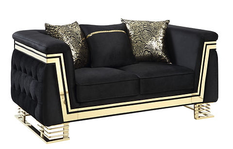 Ashton Black/Gold  Velvet Sofa and Loveseat S4040