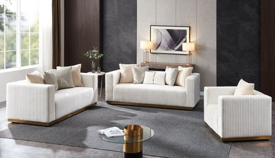 Alisha Ivory  Velvet 3pc Living Room Set S3168