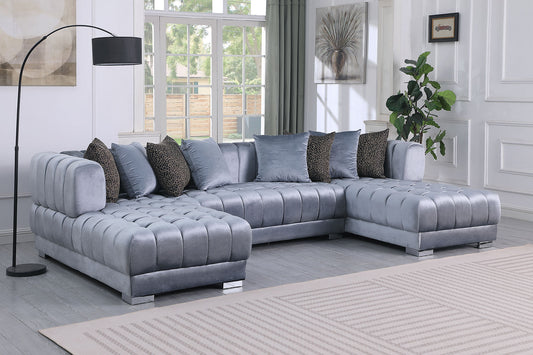 Dasha Grey Velvet Double Chaise Sectional S8155