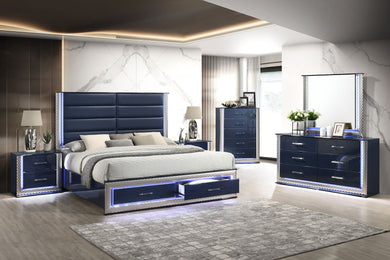 Aya Navy Blue LED Platform Bedroom Set B80