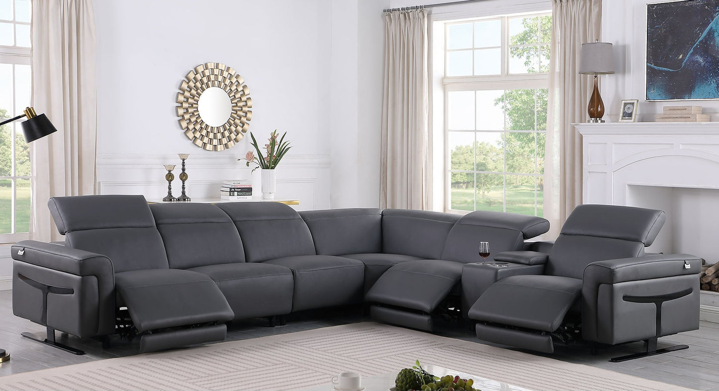 Lucca Dark Grey 7pc 3-POWER Reclining Sectional MI-1110