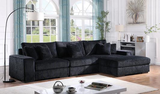 Comfy Black Soft Pin Stripe 3pc Sectional S859