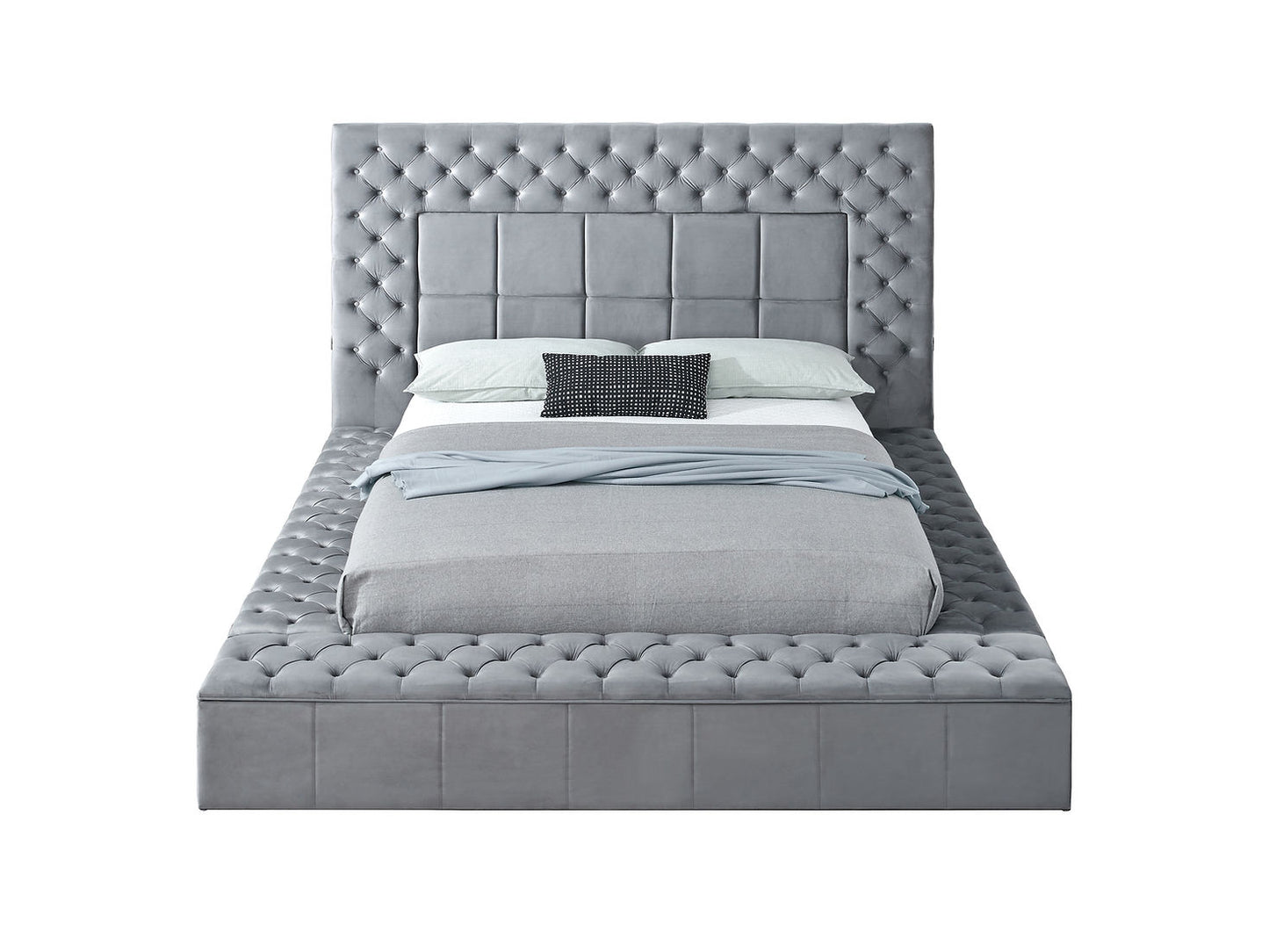 Emerald Grey BLUETOOTH SPEAKERS/STORAGE King Platform Bed B9015