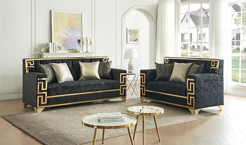 Hira Black/Gold Sofa and Loveseat S3700