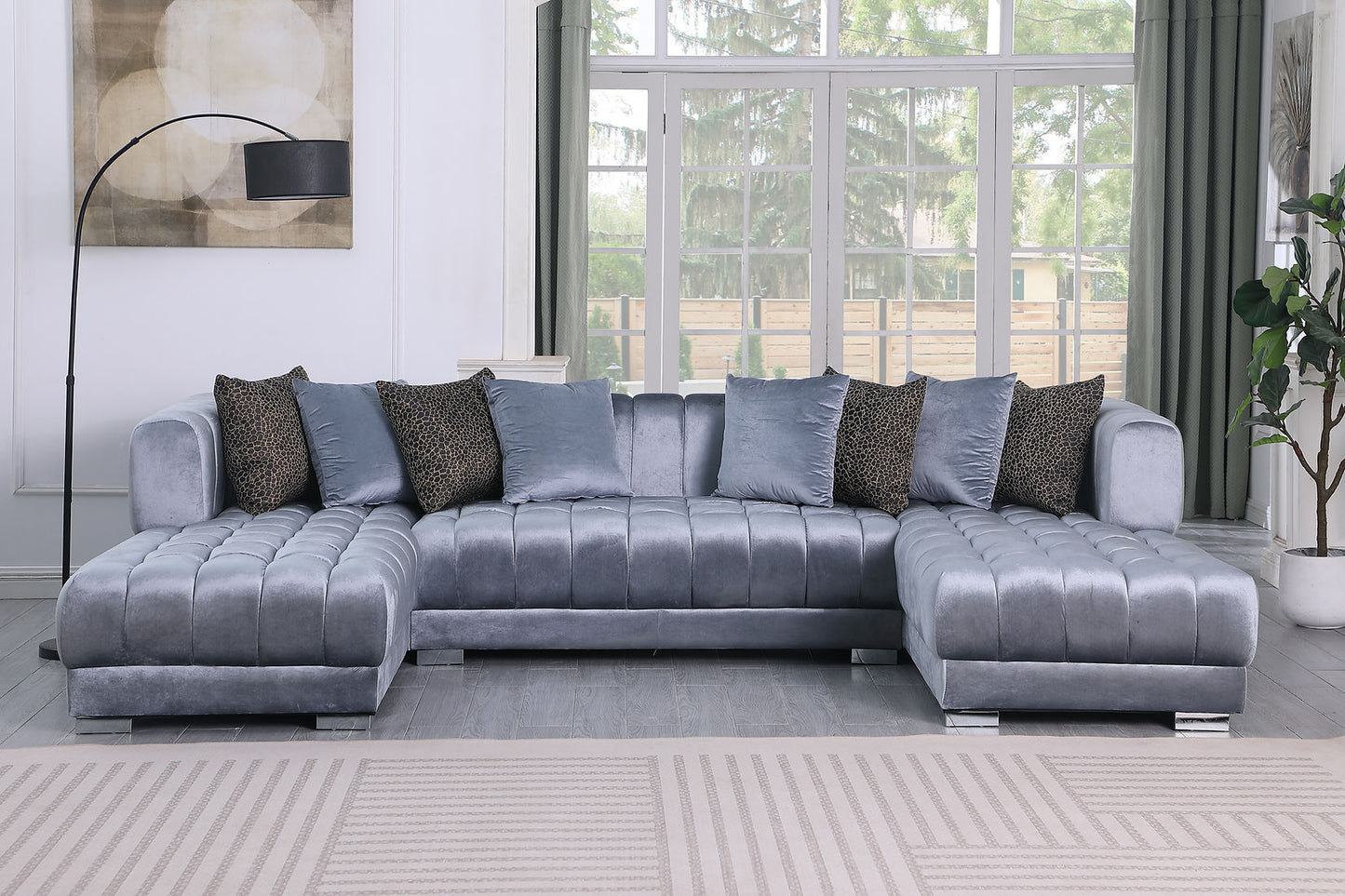 Dasha Grey Velvet Double Chaise Sectional S8155