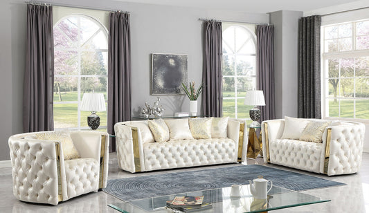 Roka White Velvet Sofa and Loveseat S8290