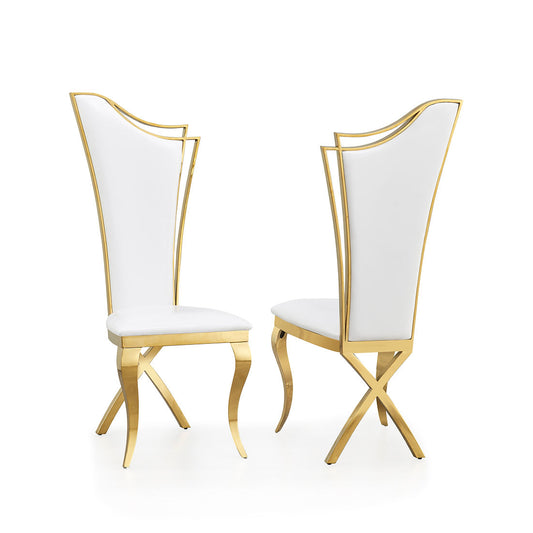 Queen White PU/Gold Chair D825