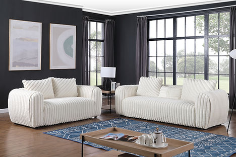 Eli White Stripe Fabric Sofa and Loveseat S8809