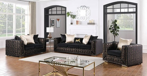 Konya Black/Gold Fabric Sofa and Loveseat S1500