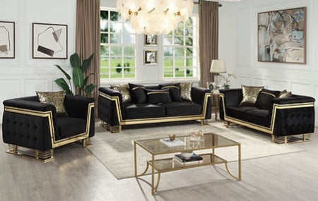 Ashton Black/Gold  Velvet Sofa and Loveseat S4040