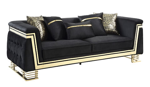 Ashton Black/Gold  Velvet Sofa and Loveseat S4040