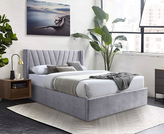 Ellie Grey Fabric Queen Storage Platform Bed B8831