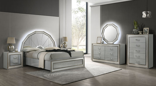 Dubai Metallic Silver Panel Bedroom Set B92