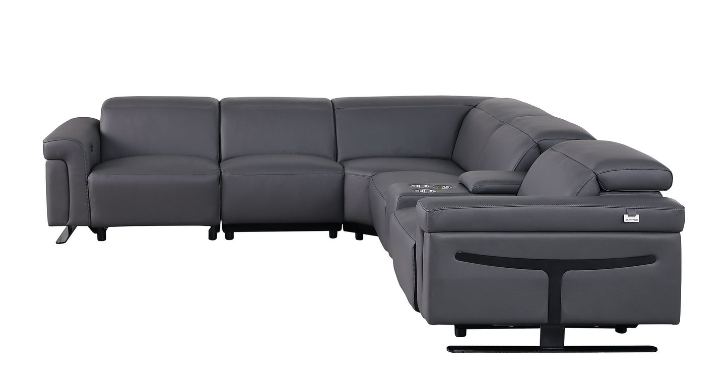 Lucca Dark Grey 6pc 2-POWER Reclining Sectional MI-1110