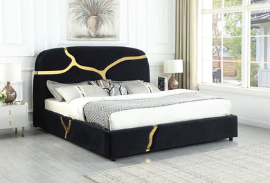 Milan Stone Black Velvet/Gold Queen Bed