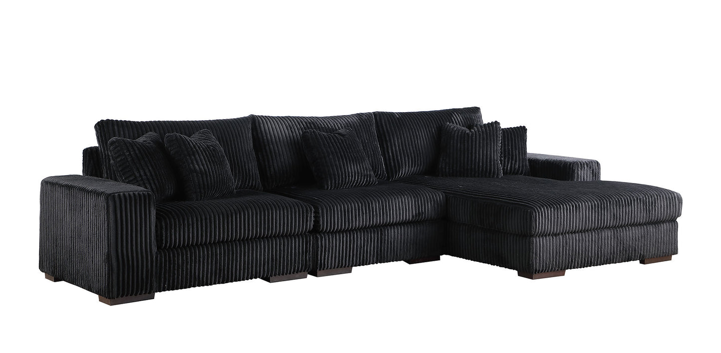 Comfy Black Soft Pin Stripe 3pc Sectional S859