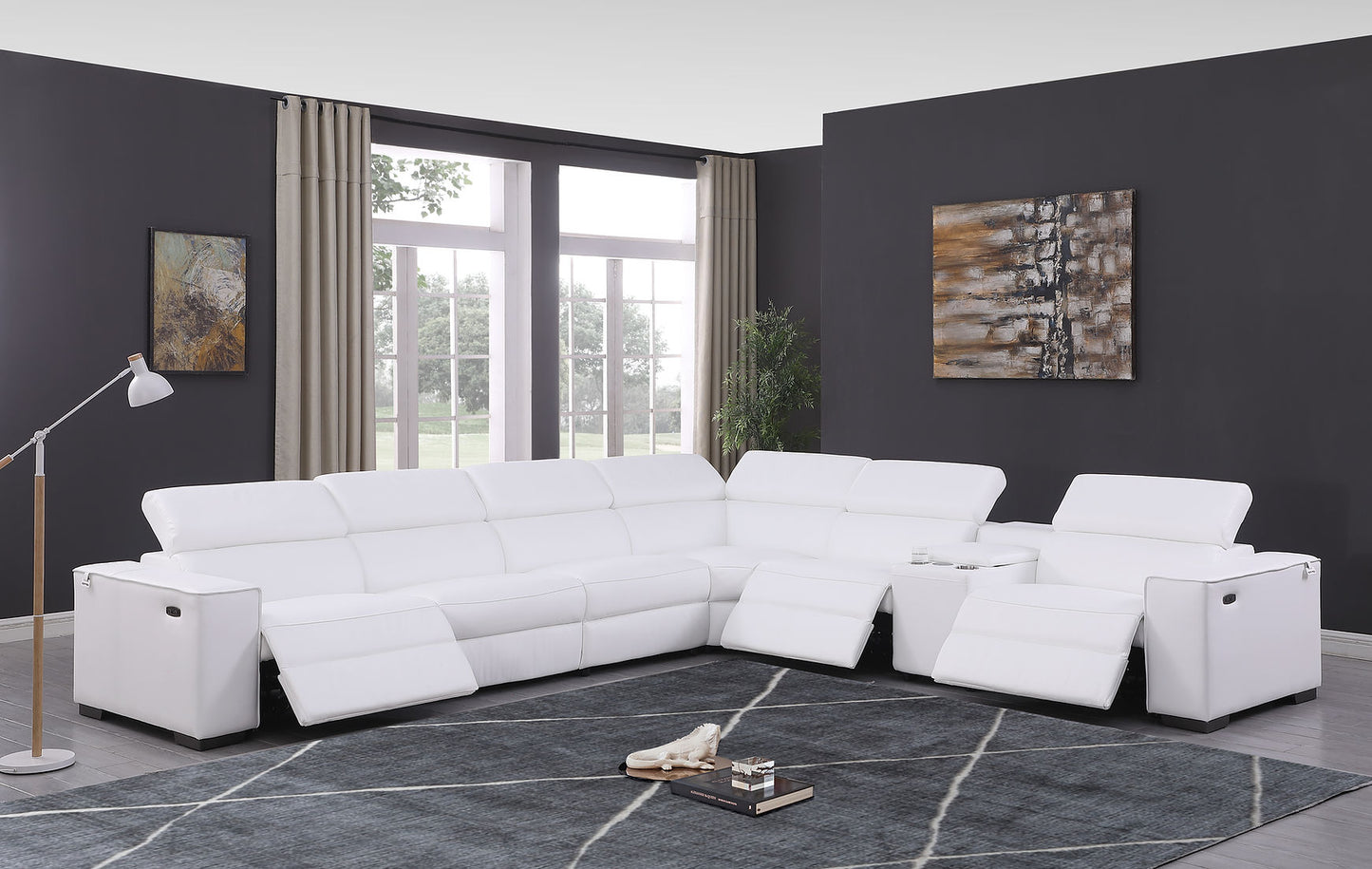 Franco Dark Grey 7pc 3-POWER Reclining Sectional MI-1122