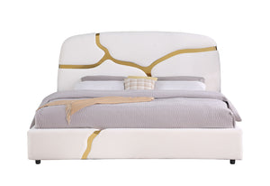 Milan Stone White Velvet/Gold King Bed