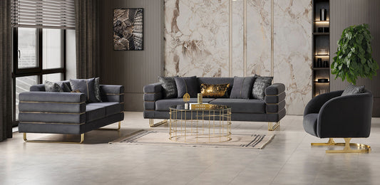 Luma Grey Velvet Sofa and Loveseat