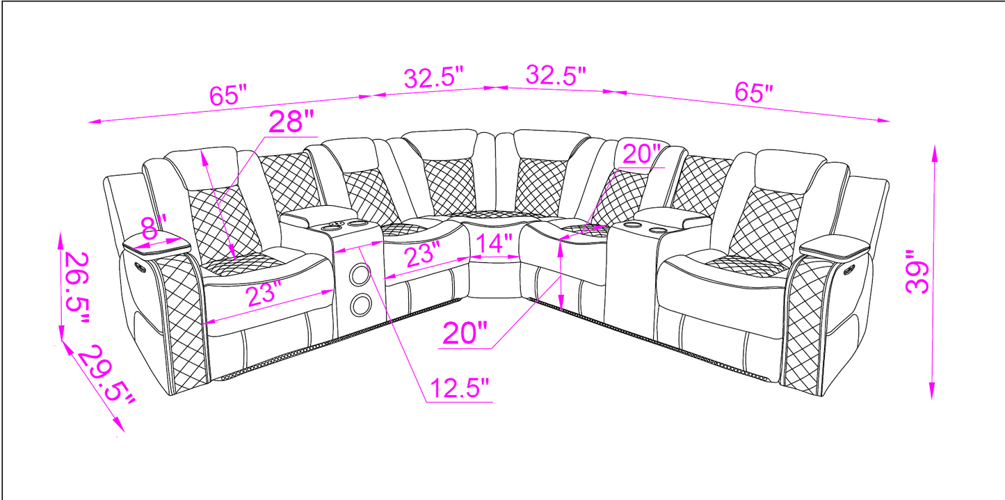 Eclipse White POWER/LED/BLUETOOTH SPEAKERS Sectional S3480