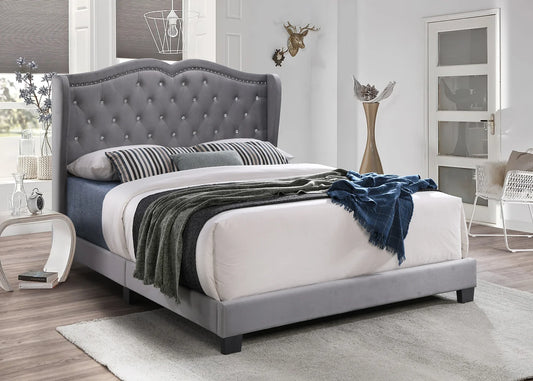 Elena Grey Velvet King Platform Bed B9332