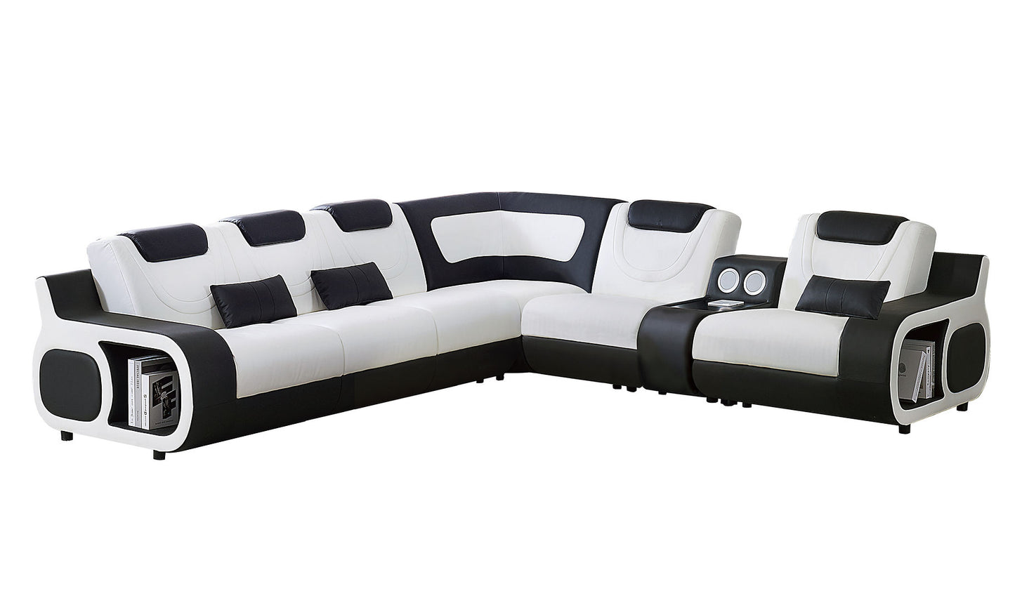 Tron White/Black Sectional with Coffee Table MI-2130