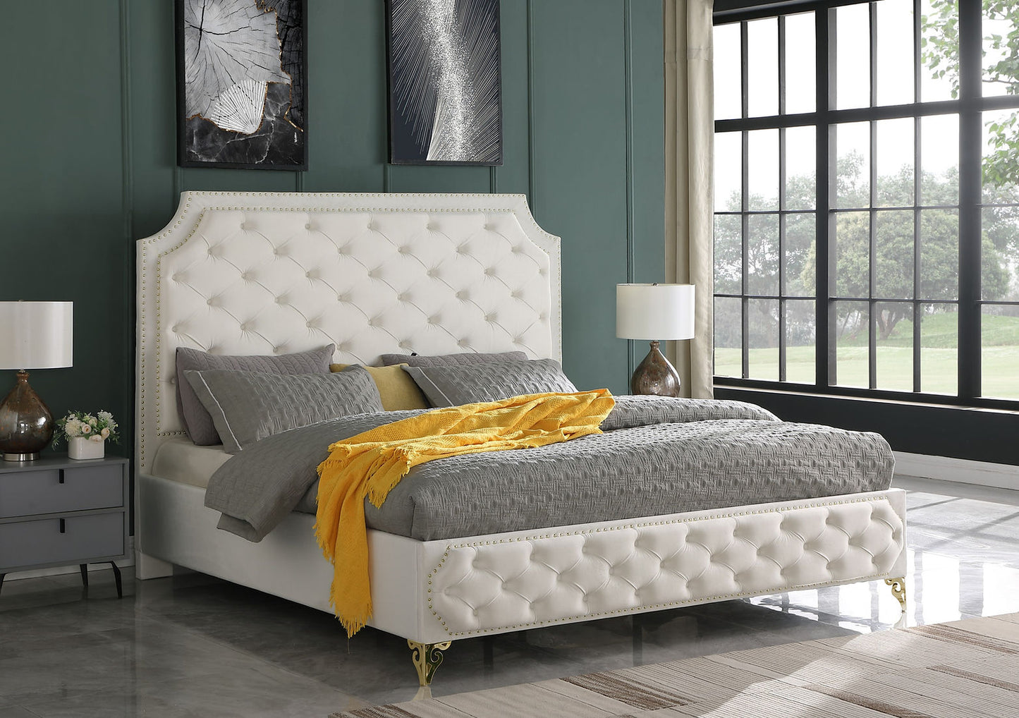 Leilah Platform Cream Velvet Queen Bed B830